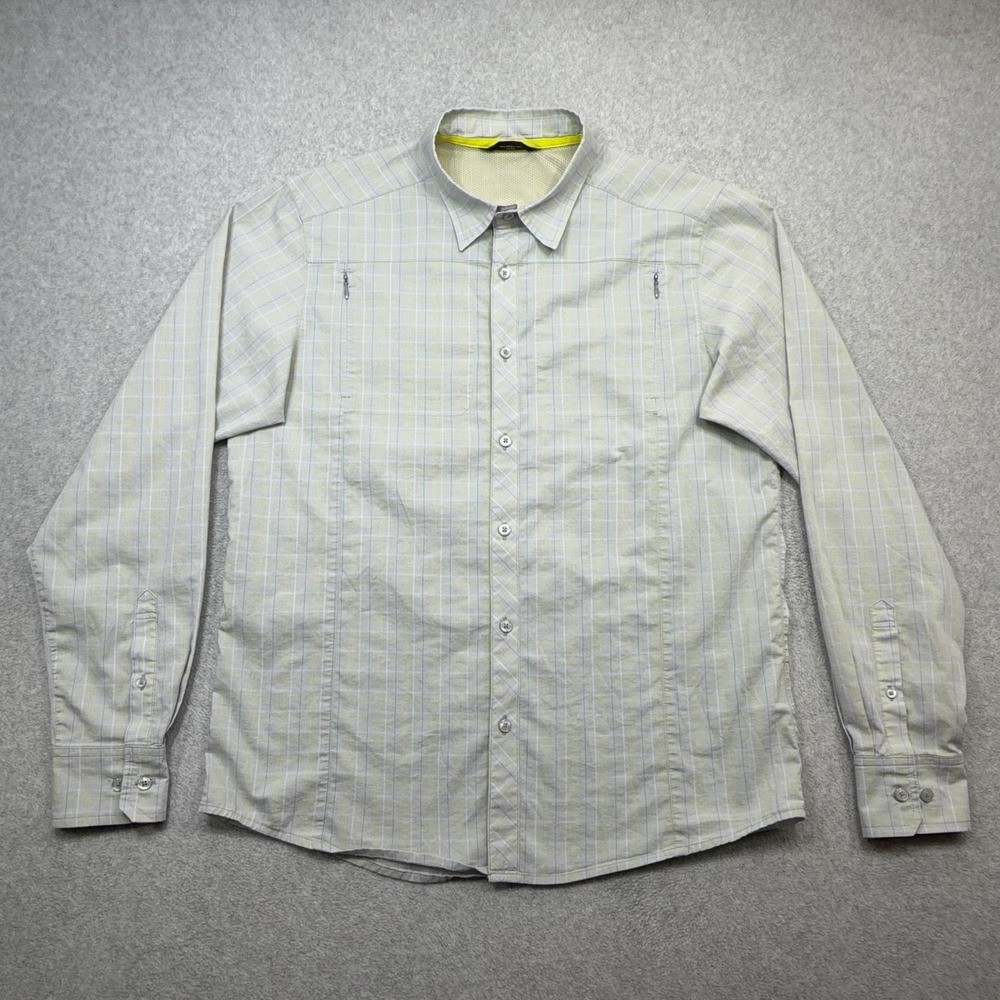 Arc'teryx Ridgeline Shirt Mens Medium Gray Plaid Long Sleeve Zip Pockets Outdoor